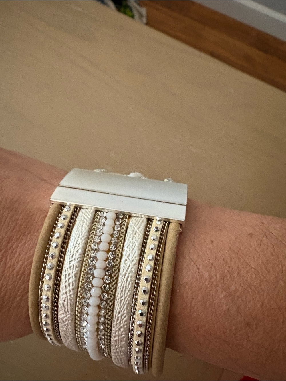 Nordstrom White & Gold Multi-Row Beaded Bracelet